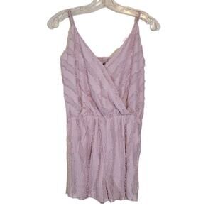 Sugar + Lips Women's Faux Wrap V Neck Mini Romper Adjustable Straps Pink Size XS